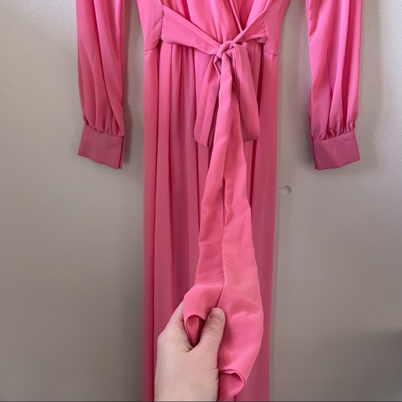 ‼️SOLD‼️ PinkBlush Coral Chiffon Long Sleeve Pleated Maternity Maxi Dress - Picture 9 of 16